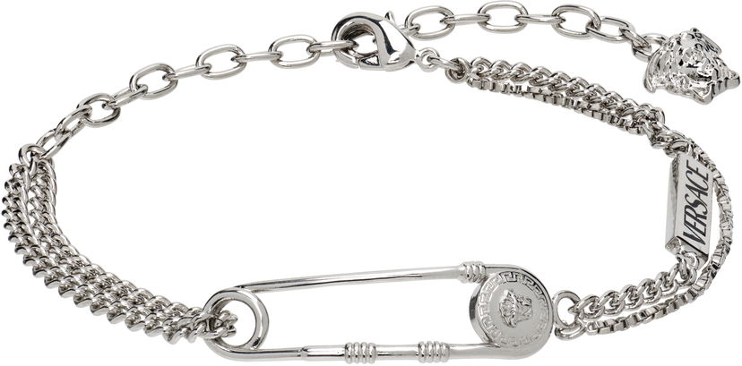Narukvica Versace Versace Silver-Tone Safety Pin Chain Bracelet Metalik | 1020673_1A00620