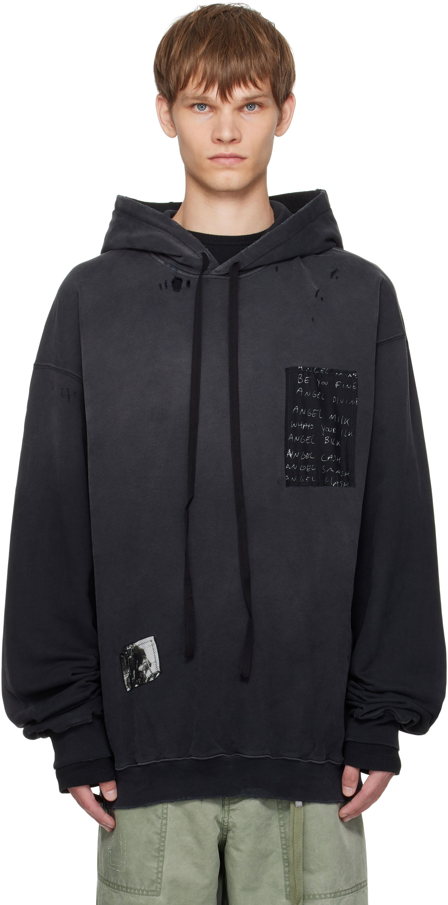 Dukserice Ann Demeulemeester Ann Demeulemeester Ollie High-Comfort Hoodie with Printed Patches Crna | B0013214-FA639-098, 0