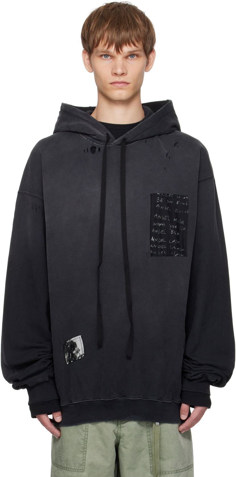 Dukserice Ann Demeulemeester Ann Demeulemeester Ollie High-Comfort Hoodie with Printed Patches Crna | B0013214-FA639-098
