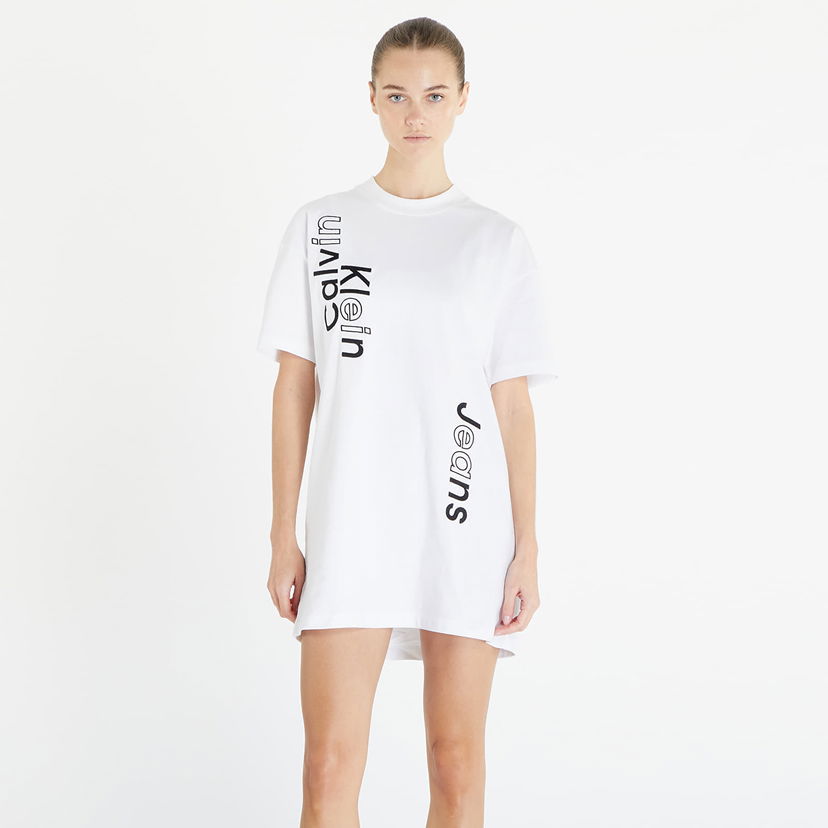 Haljina CALVIN KLEIN Jeans Multi Placement Logo Tee Dress Bijela | J20J223042 YAF