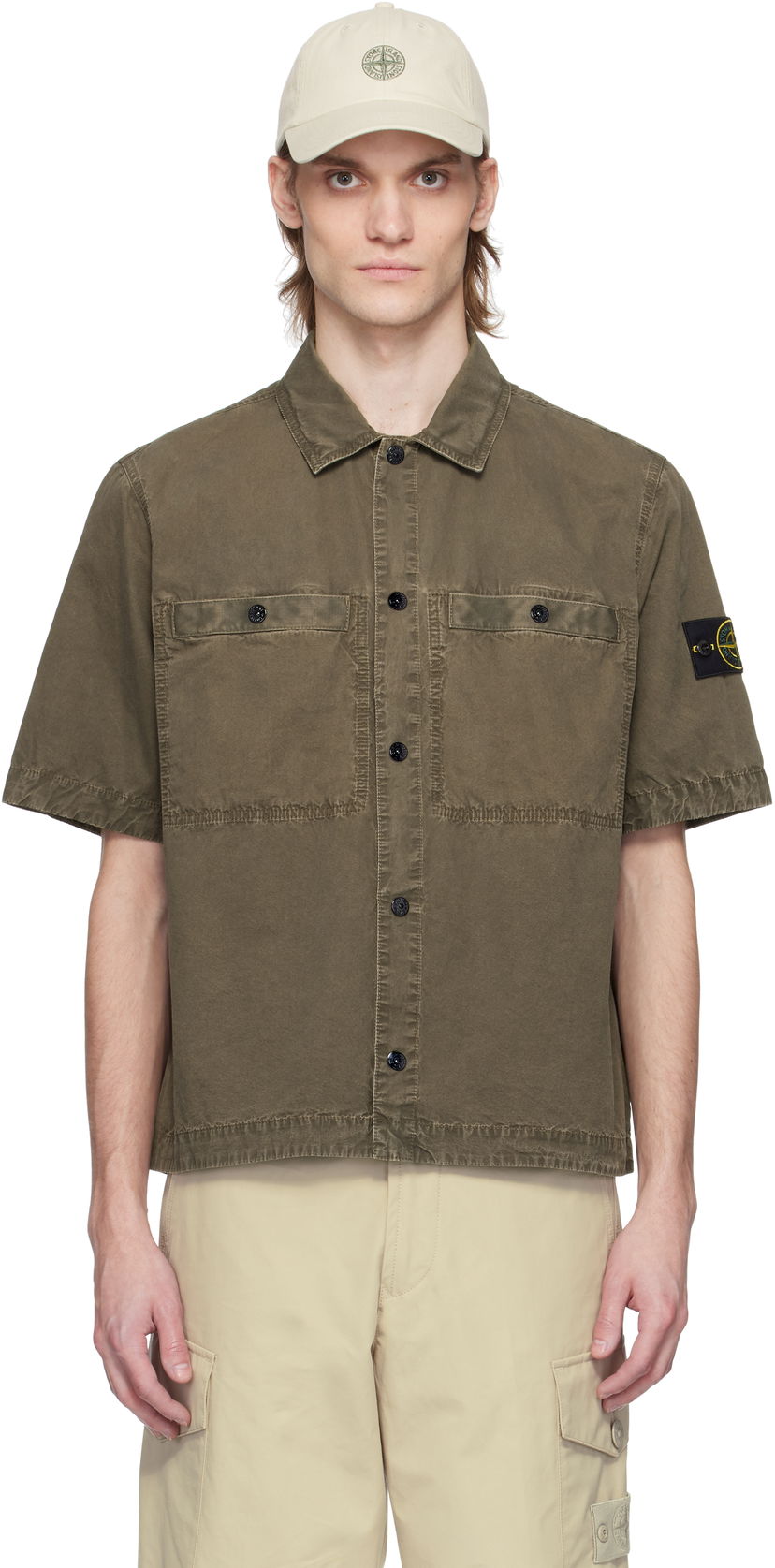 Košulja Stone Island Stone Island Brushed Organic Cotton Canvas Shirt Zelena | K1S15 1200029 S00WN