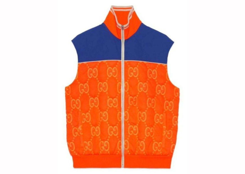 Prsluk Gucci Removable Sleeve GG Jacquard Jacket Orange/Blue Narančasta | 727322 XJE66 7548
