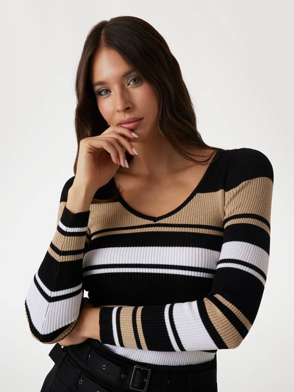 Džemper GUESS Guess Striped V-Neck Fitted Sweater Višebojno | W5RR22Z2Y72