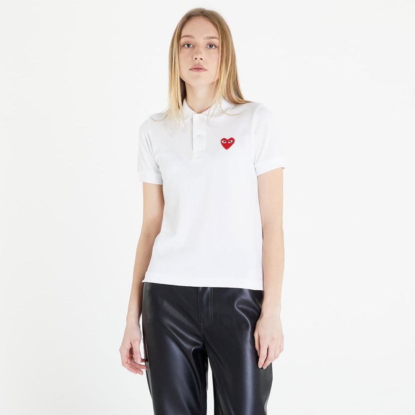 Majica kratkih rukava Comme des Garçons PLAY Heart Logo Polo Short Sleeve Tee Bijela | AZT005 white