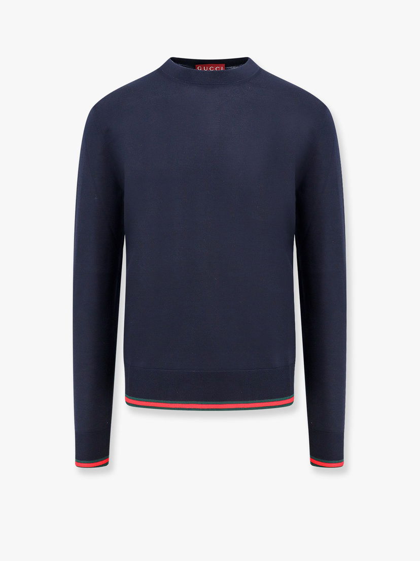 Džemper Gucci Navy Blue Sweater With Red And Green Trim Tamnoplava | 814531XKEJ14060