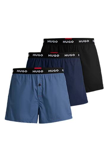 Bokserice BOSS HUGO Three-Pack of Cotton Boxer Shorts with Logo Waistbands Crna | 50532565