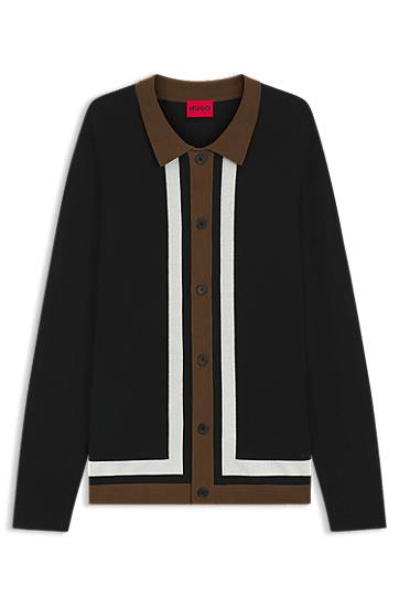 Džemper BOSS Striped Button-Up Sweater Crna | 50543770