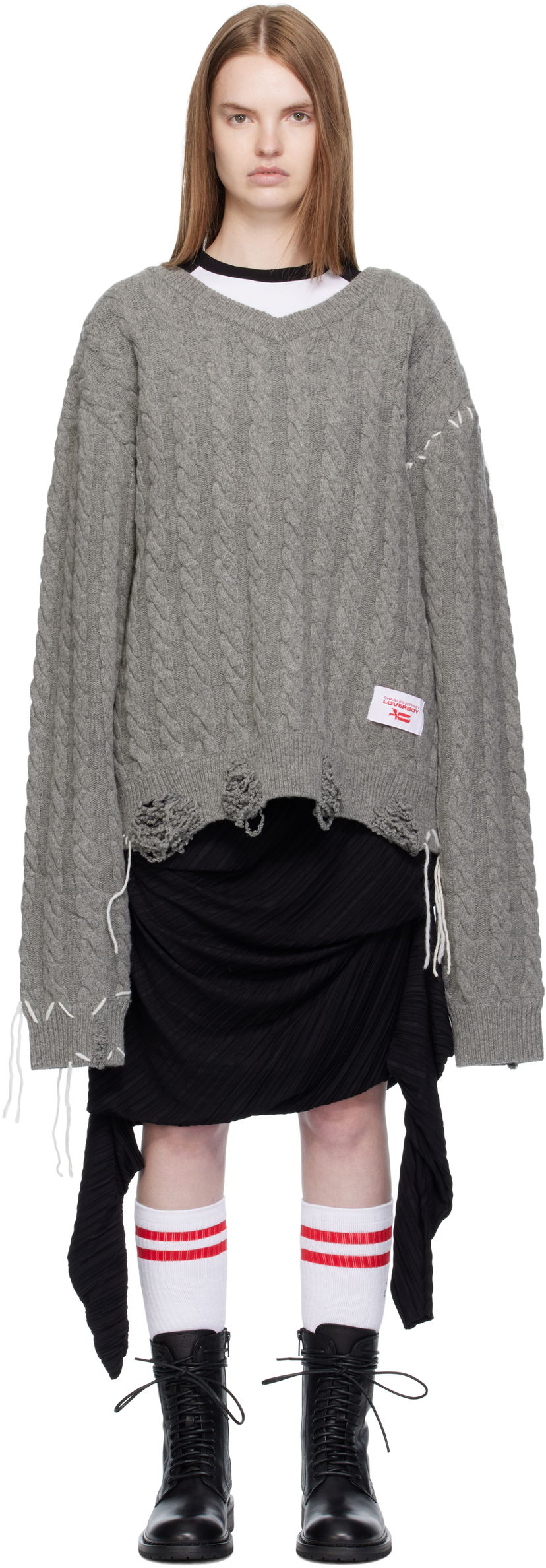 Džemper Charles Jeffrey Loverboy Charles Jeffrey LOVERBOY Label Cable Knit Sweater Siva | 52090301