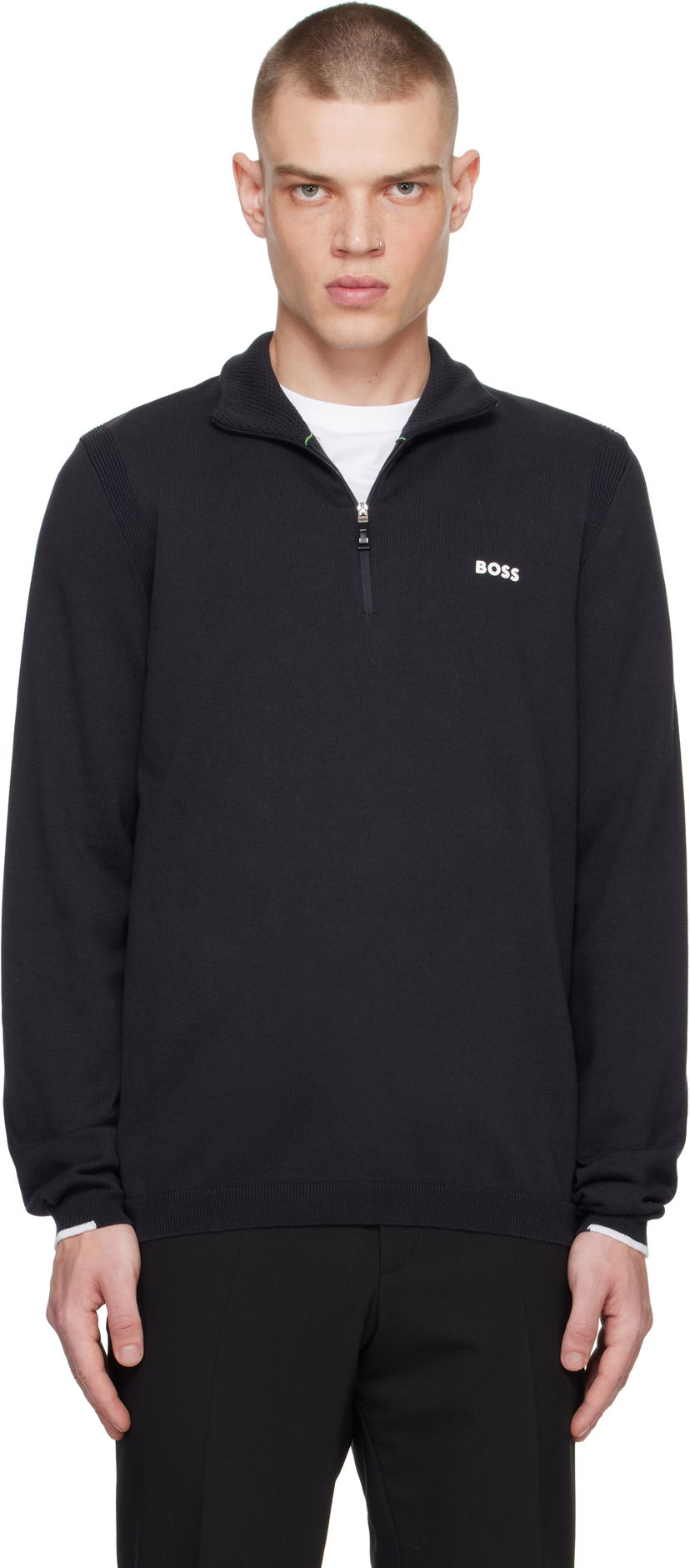 Džemper BOSS Half-Zip Pullover Sweater Crna | 50498518