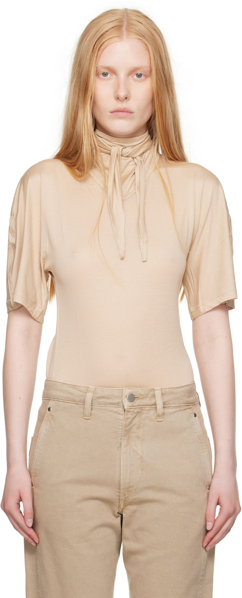 Majica kratkih rukava LEMAIRE Lemaire Short Sleeve Foulard T-Shirt Bež | TO1337 LJ1011