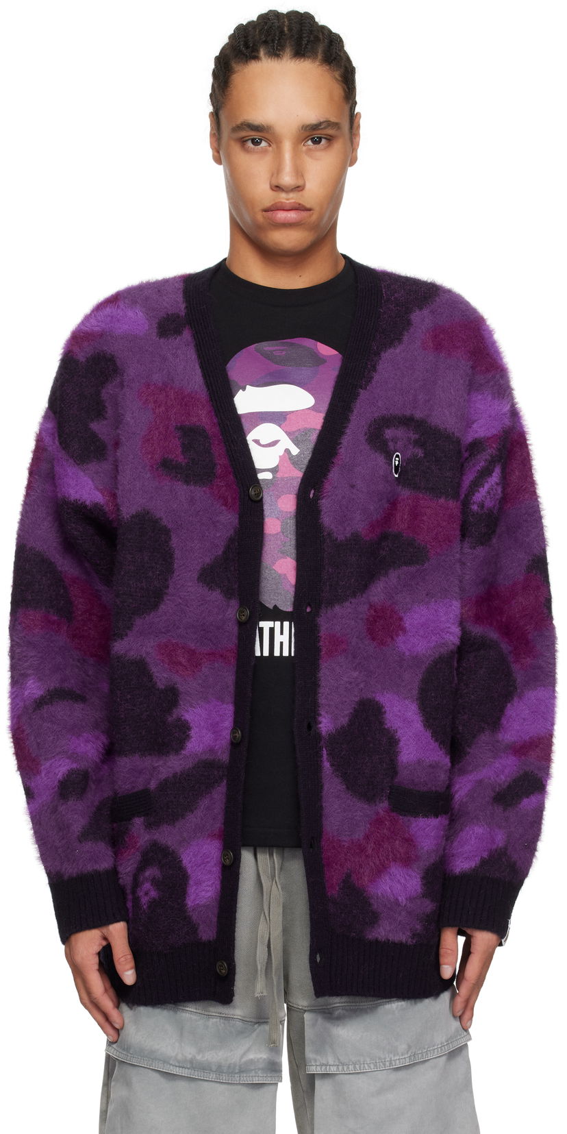 Džemper BAPE A Bathing Ape Camo Cardigan Ljubičasta | 001KNK801006M