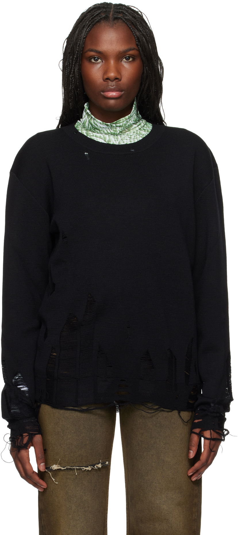 Džemper Maison Margiela Distressed Crewneck Sweater Crna | SH2HL0016 M13070
