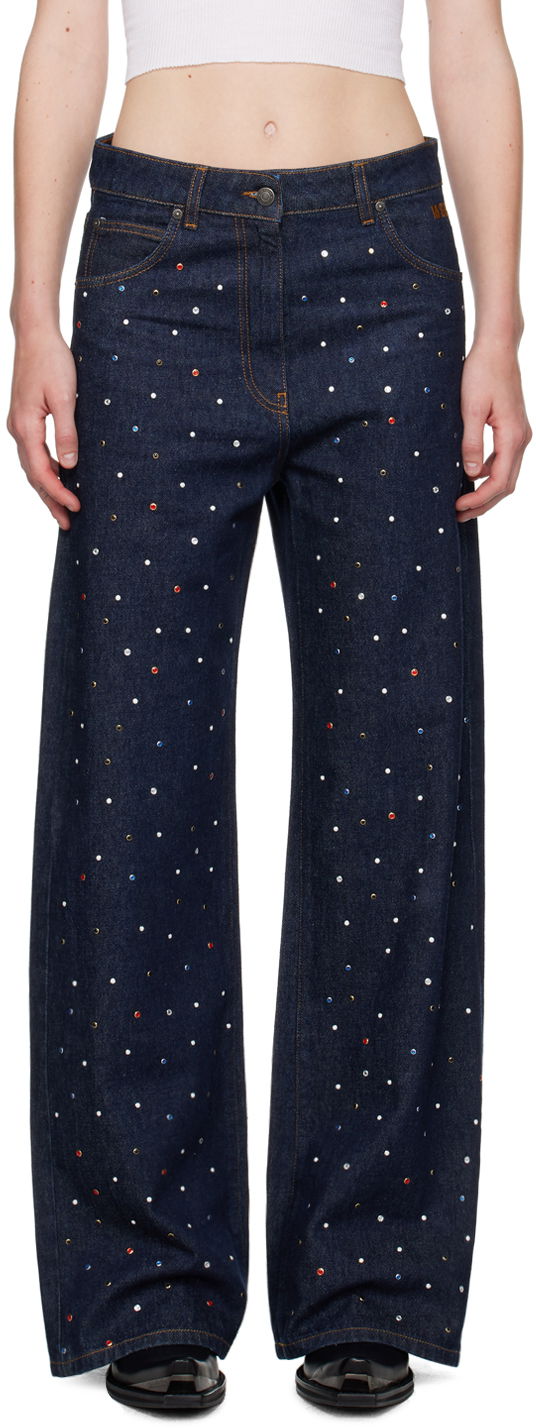 Jeans MSGM Blue Wide-Leg Studs Jeans Plava | 3741MDP235 247766