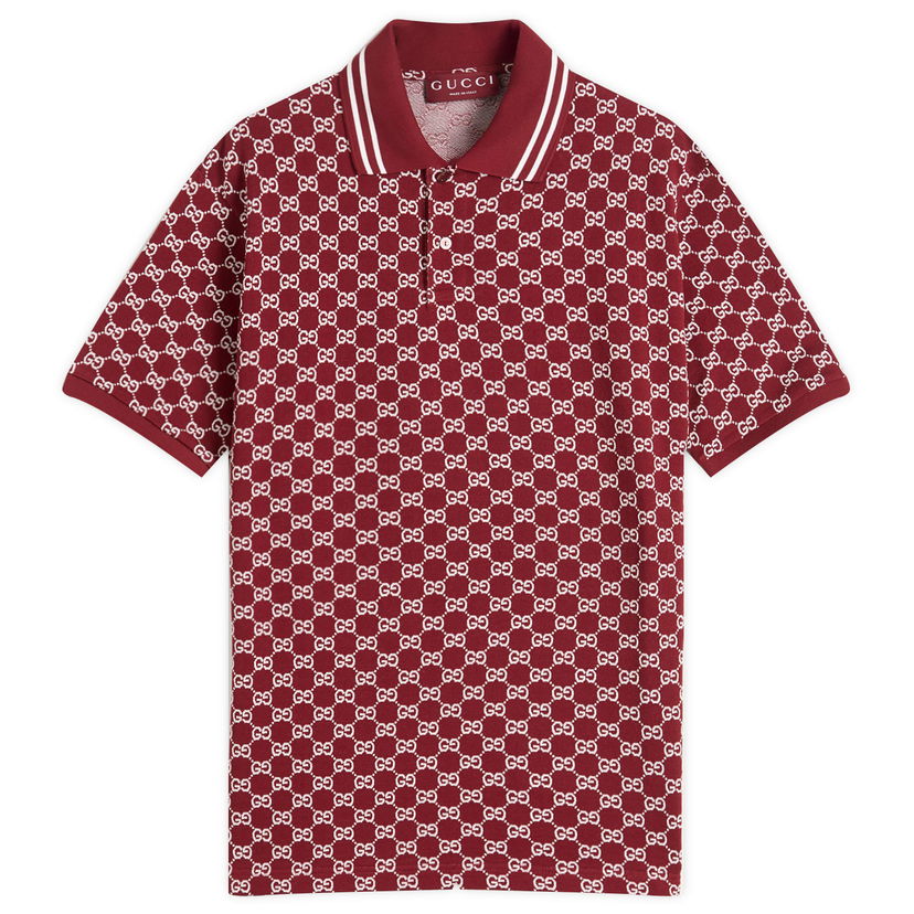 Polo majica Gucci GG Jacquard Cotton Piquet Polo Shirt, Size Large Tamnocrvena | 788024-XJHHN-6320
