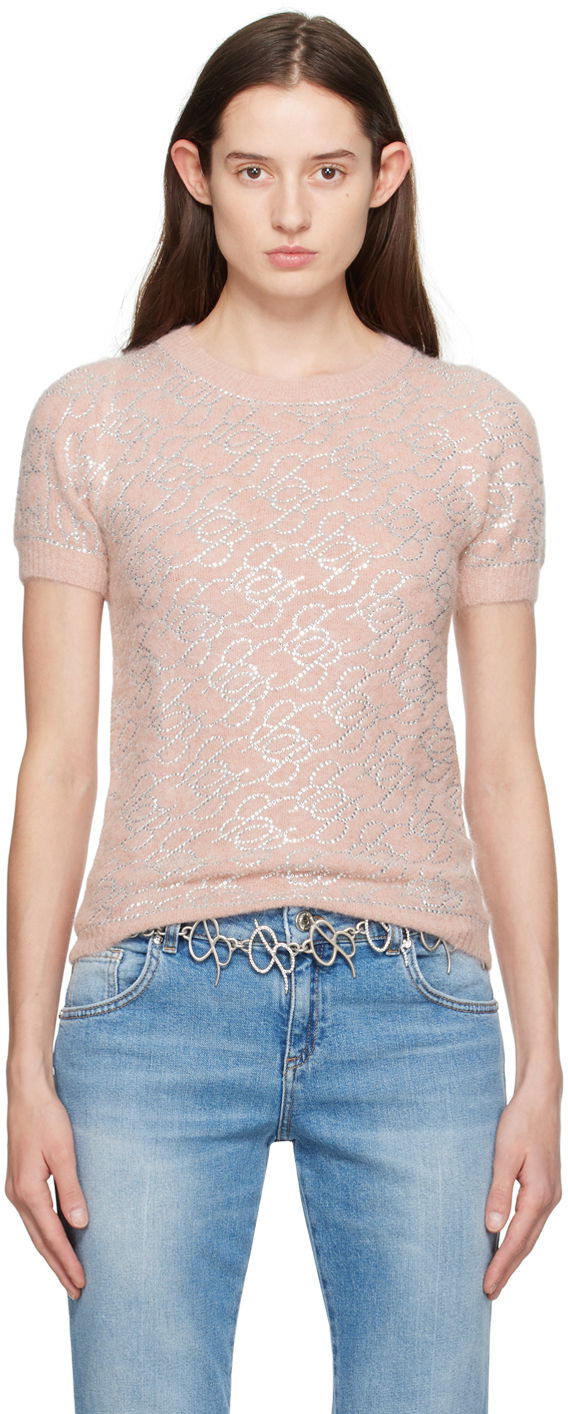Džemper Blumarine Pink Crystal Pattern Short Sleeve Sweater Ružičasta | P422M453A