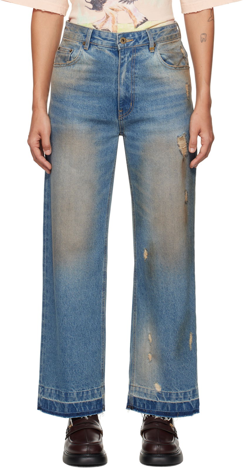 Jeans We11done We11done Grunge Wide Leg Jeans Plava | WD-DP3-24-359-W-BL