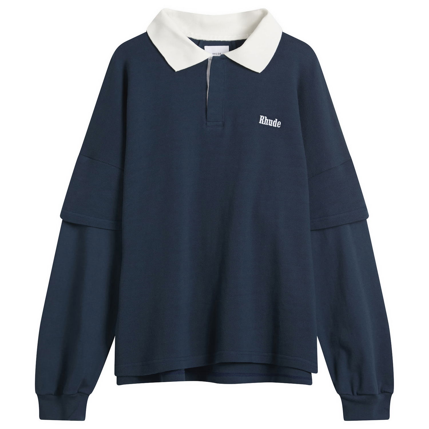 Polo majica Rhude Layered Long Sleeve Pique Polo Tamnoplava | RHFW25PO03012-3175, 1