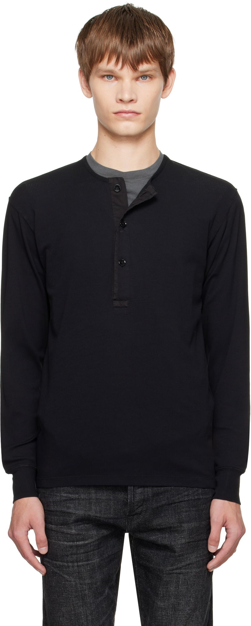Džemper Tom Ford TOM FORD Stretch Rib Henley Crna | JHL019-JMC067