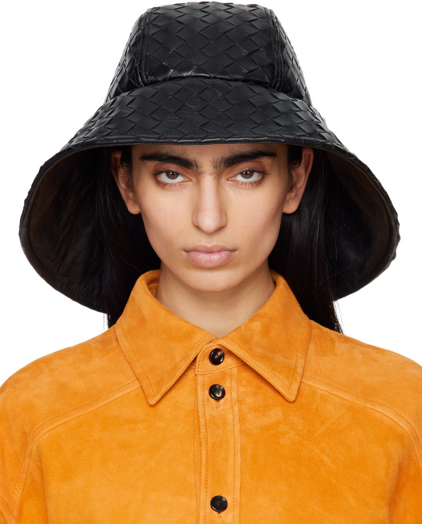 Šešir Bottega Veneta Bottega Veneta Intrecciato Leather Beach Hat Crna | 821608 V2JG0