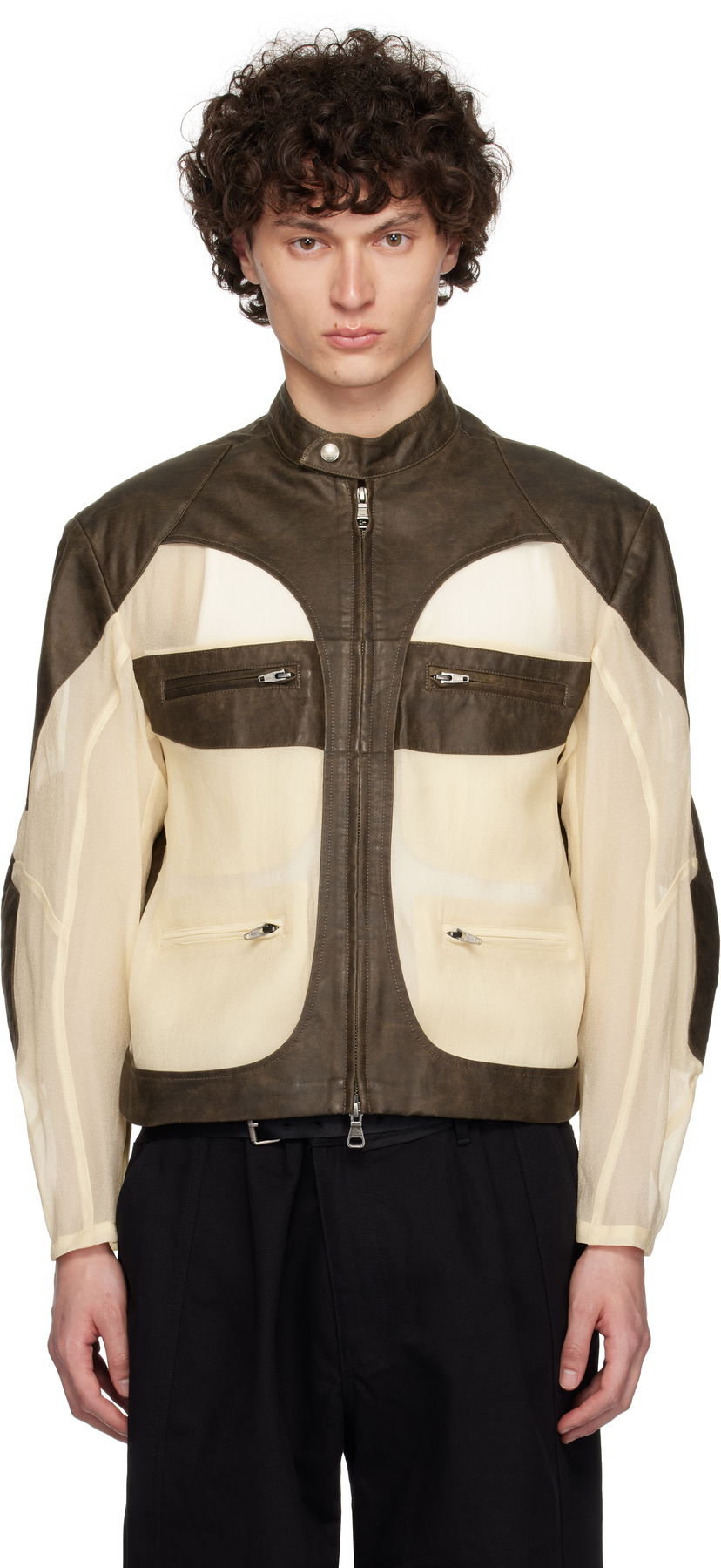 Jakna Andersson Bell Andersson Bell Faux-Leather & Sheer Rider Jacket Smeđa | awa705u
