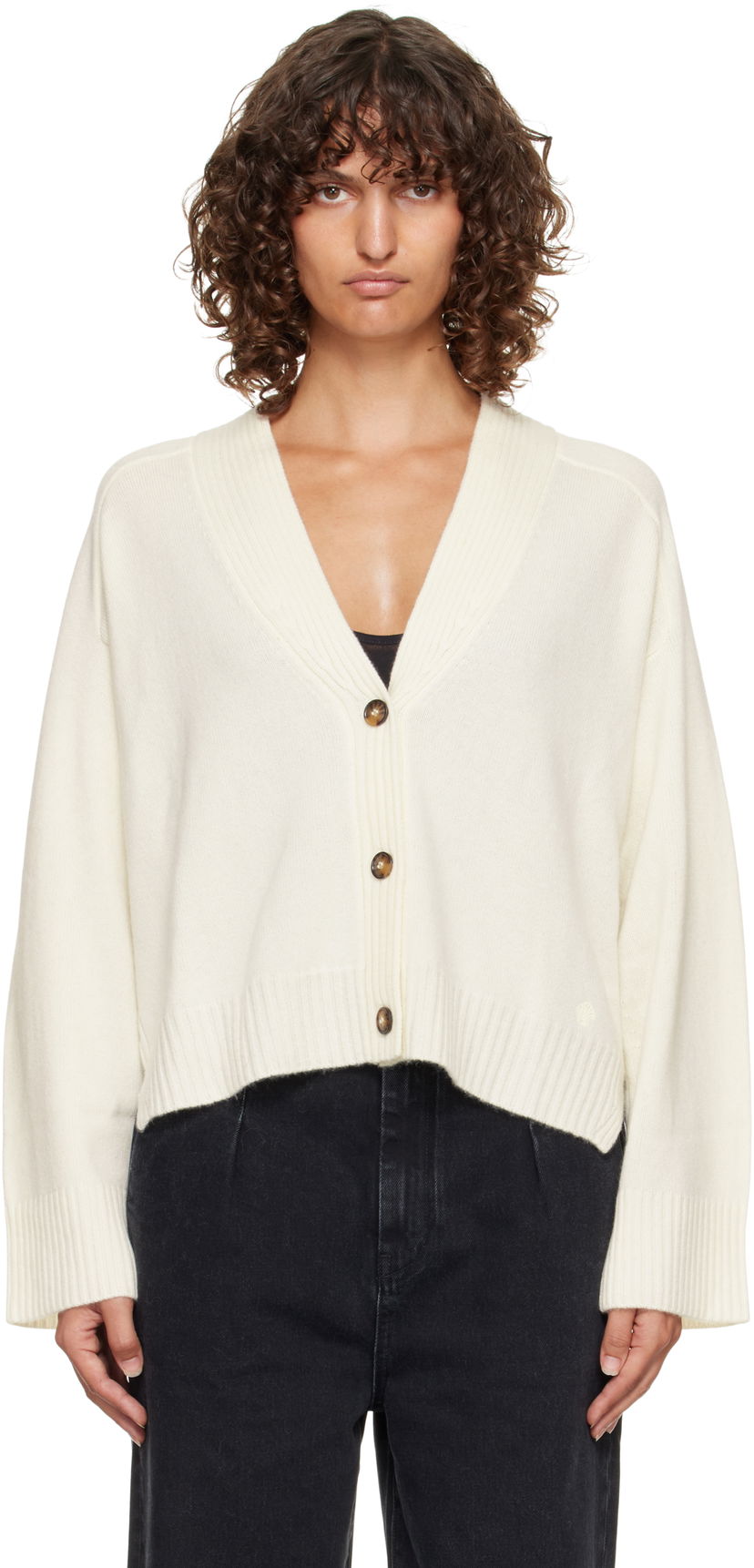Džemper Loulou de Saison Loulou de Saison Kaia Ribbed Neckline Cardigan Bijela | KAIA LDS