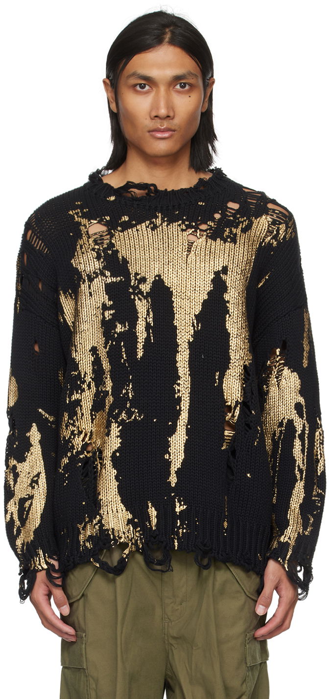 Džemper R13 R13 Printed Distressed Sweater Crna | R13WY197-Y126B