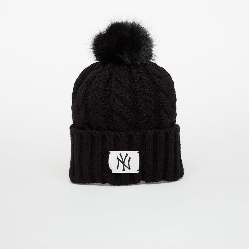 Kapica New Era Knit Medium MLB Cable Wide Beanie New York Yankees Universal Crna | 60691296