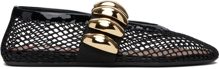 Njega cipela Alaïa ALAÏA Fishnet Jewel Ballerina Flats Crna | AA3A067TK062