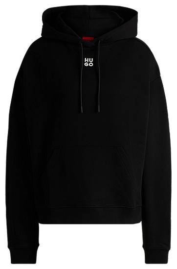 Dukserice BOSS HUGO Cotton-Terry Hoodie with Stacked Logo Crna | 50522423