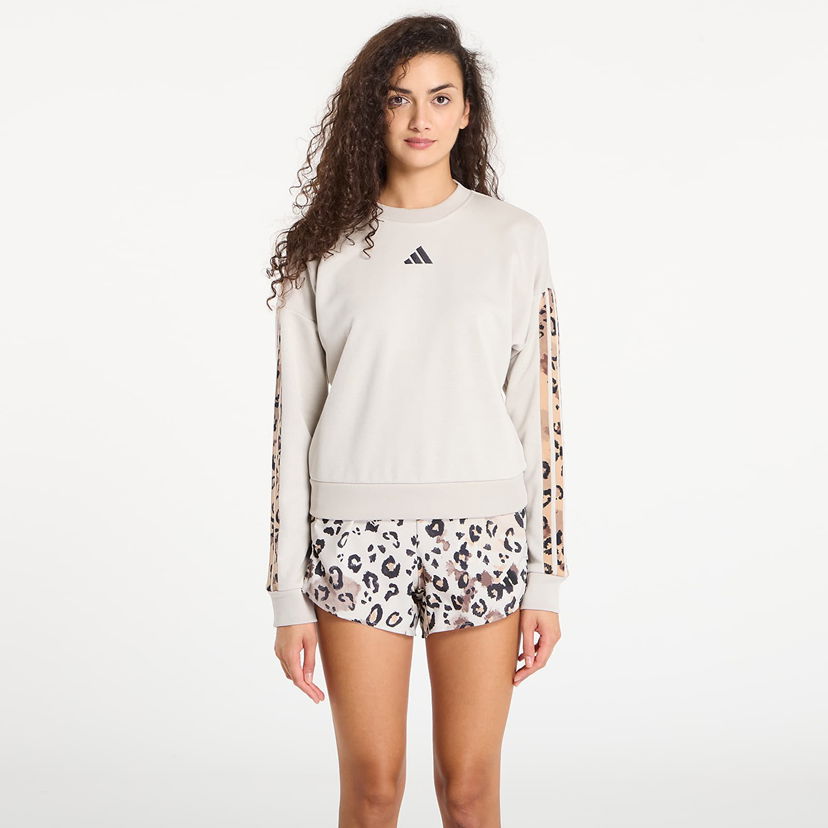 Dukserice adidas Performance Animal Print French Terry 3 Stripes Sweatshirt Bež | JM1836