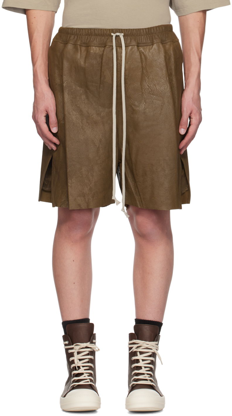 Kratke hlače Rick Owens Rick Owens Porterville Megablister Boxer Leather Shorts Zelena | RU02D6397 LBA