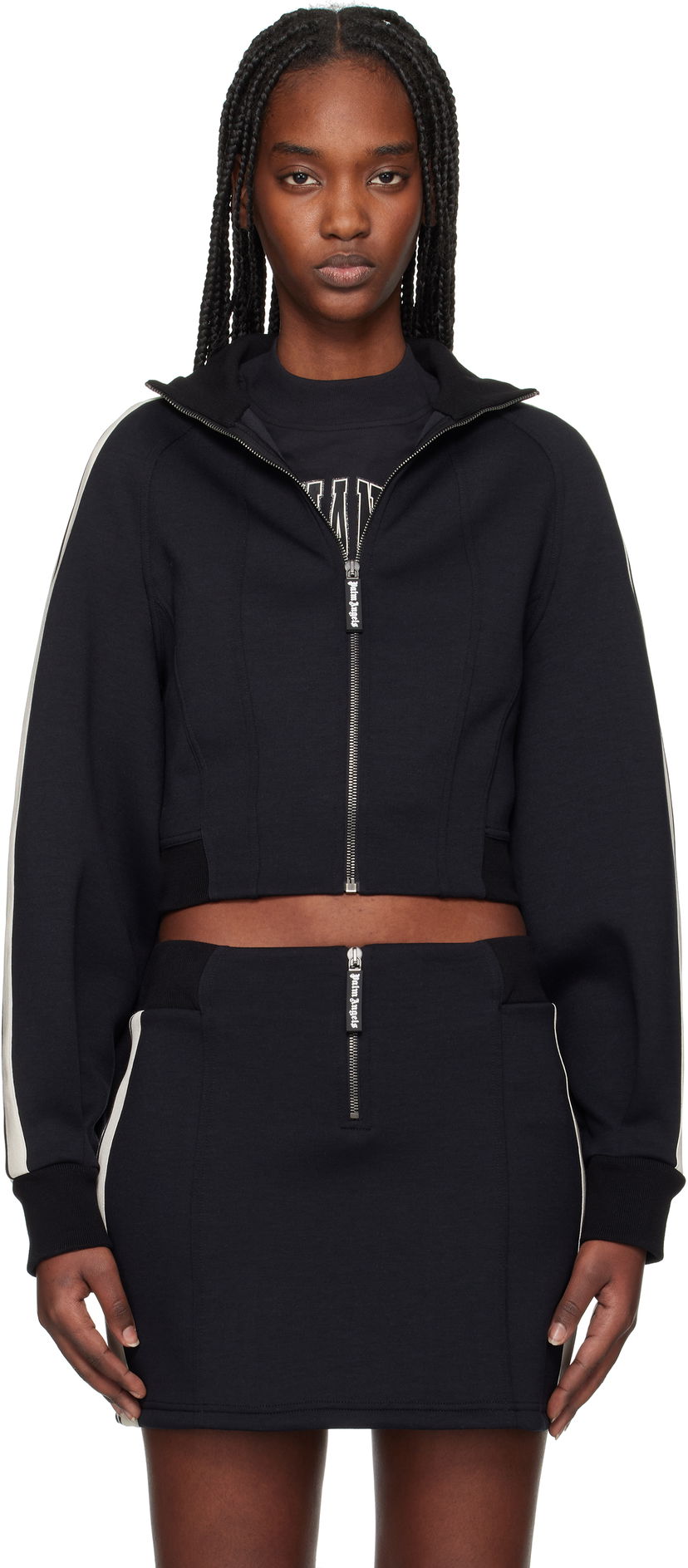 Trenerka Palm Angels Palm Angels Neoprene Cropped Track Jacket Tamnoplava | PWEA127S25FAB0011003