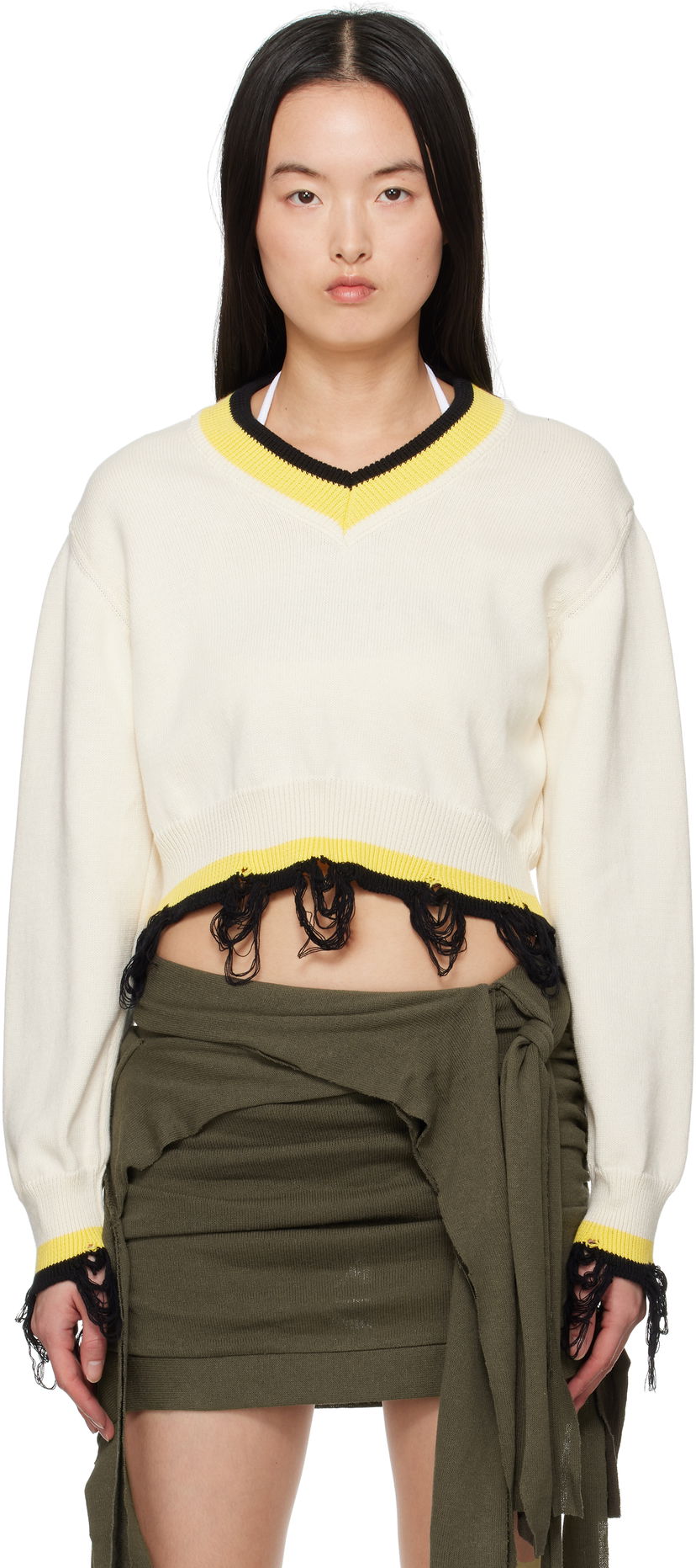 Džemper Ottolinger Ottolinger Cropped V-Neck Sweater Bijela | 107-101507-02