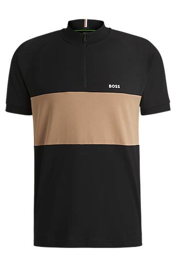 Polo majica BOSS BOSS Active Cotton-Blend Polo Shirt with Colorblock Crna | 50538102, 0