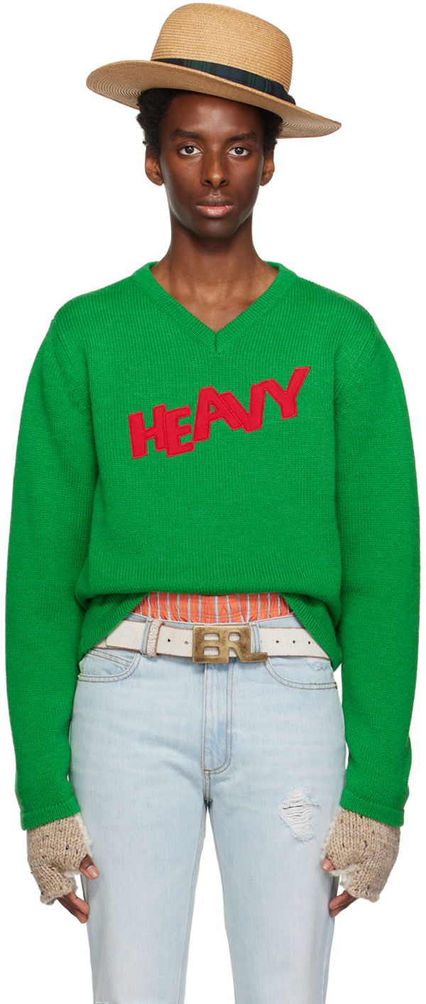 Džemper ERL ERL Men's Patch V-Neck Sweater Zelena | ERL06N008