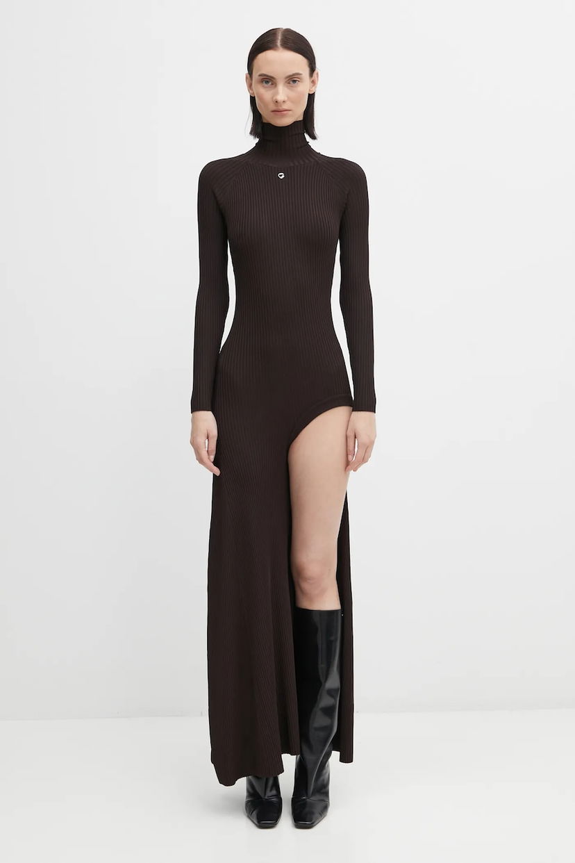 Haljina Coperni Leg Cut-Out Rib Gown Maxi Smeđa | COPML155Y3011