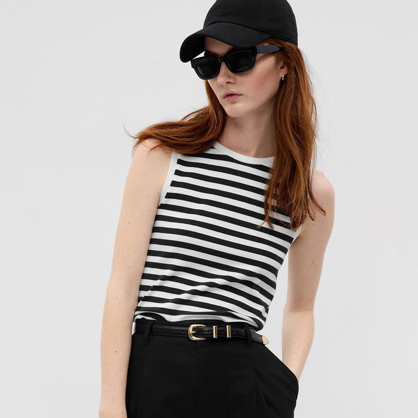 Majica bez rukava GAP Sleeveless Modal Shell Black White Stripe Crna | 540735-03