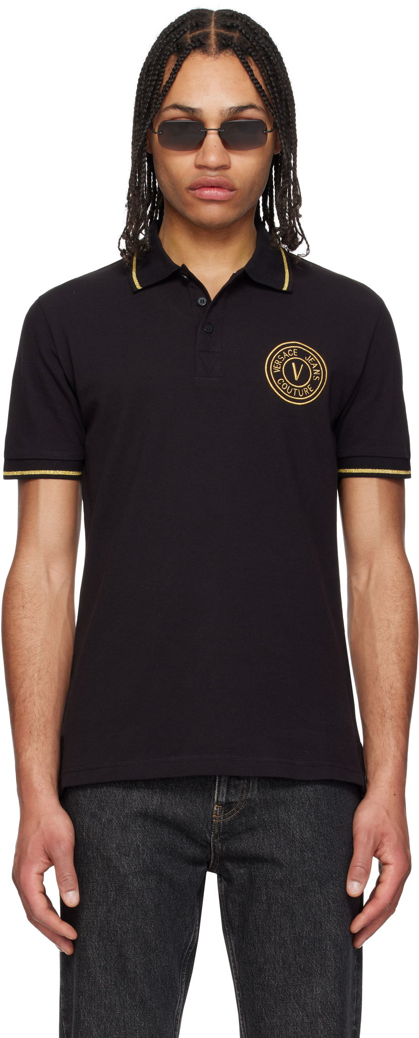 Polo majica Versace Versace Jeans Couture Logo Patch Polo Crna | E78GAGT00_ECJ01T