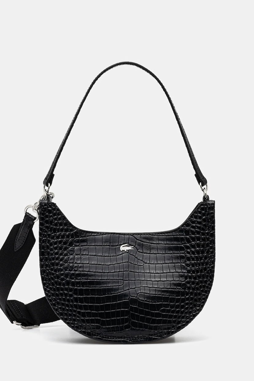 Torba za rame Lacoste Lacoste Croc-Effect Shoulder Bag Crna | NF4980KL