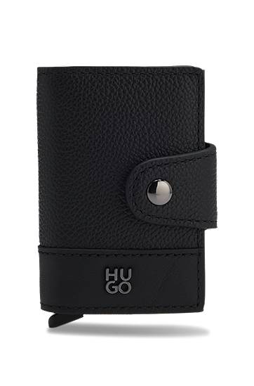 Novčanik BOSS Grained-leather card holder with stacked logo trim Crna | 50553933, 0