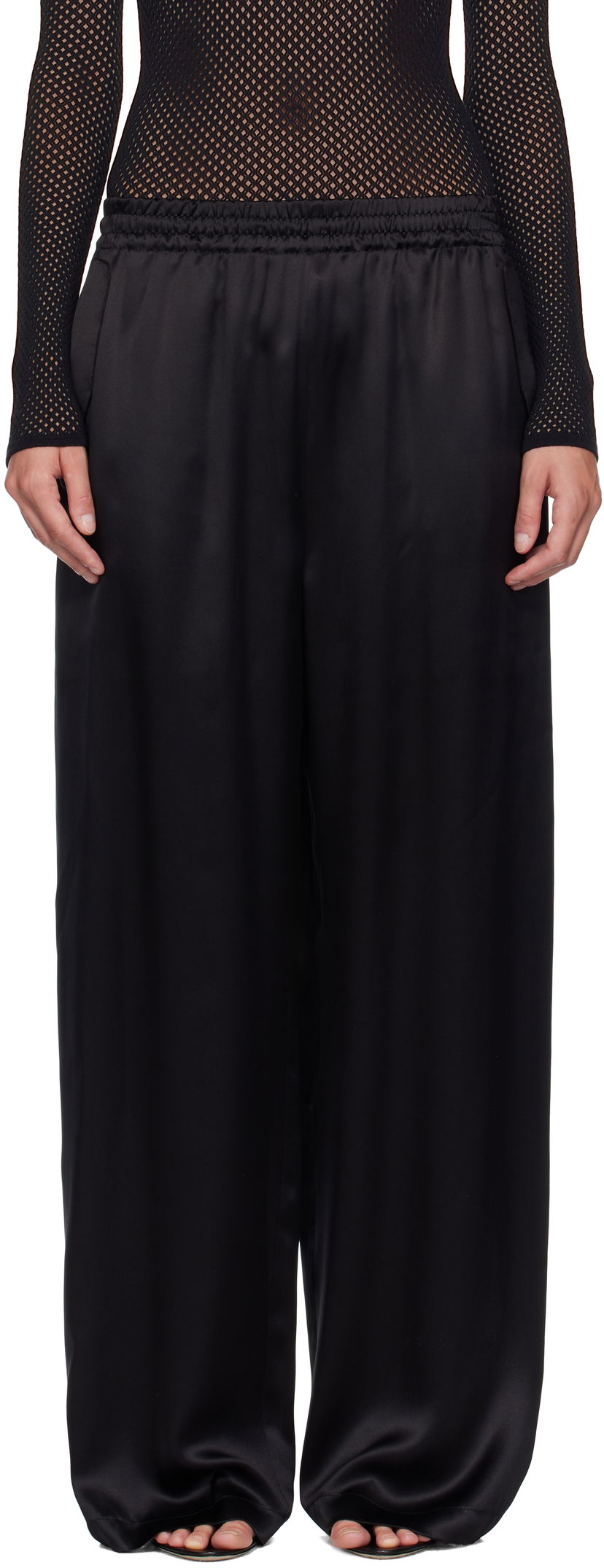 Hlače WARDROBE.NYC WARDROBE.NYC Satin Pajama Trousers Crna | W2242F25SE
