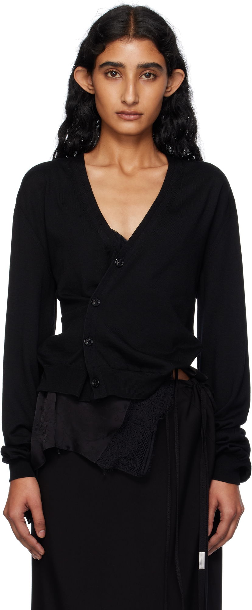 Džemper Ann Demeulemeester Ann Demeulemeester Zofia Asymmetric Spliced Cardigan Crna | 2510-W-KN18-KN056-099