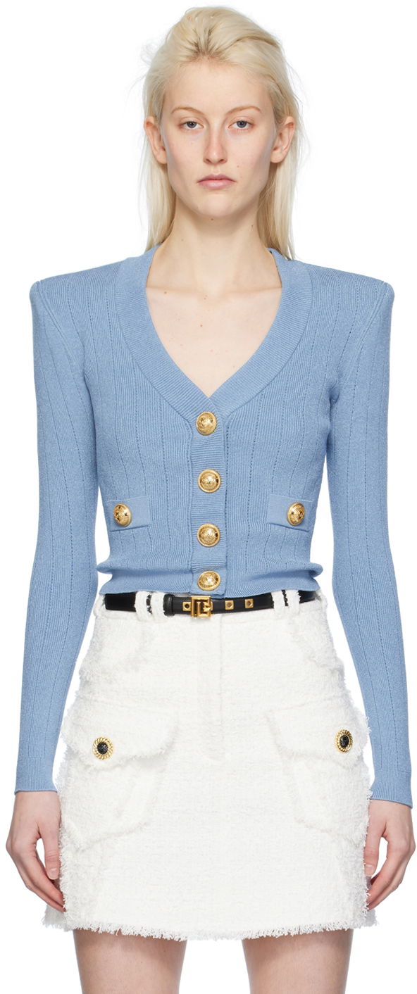 Džemper Balmain Press-Stud Cardigan Plava | CF1KL007KB07