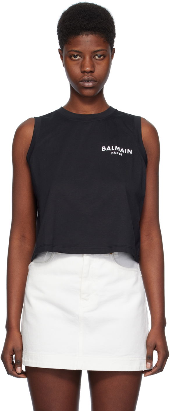 Majica bez rukava Balmain Flocked Tank Top Crna | CF1EA025BB01