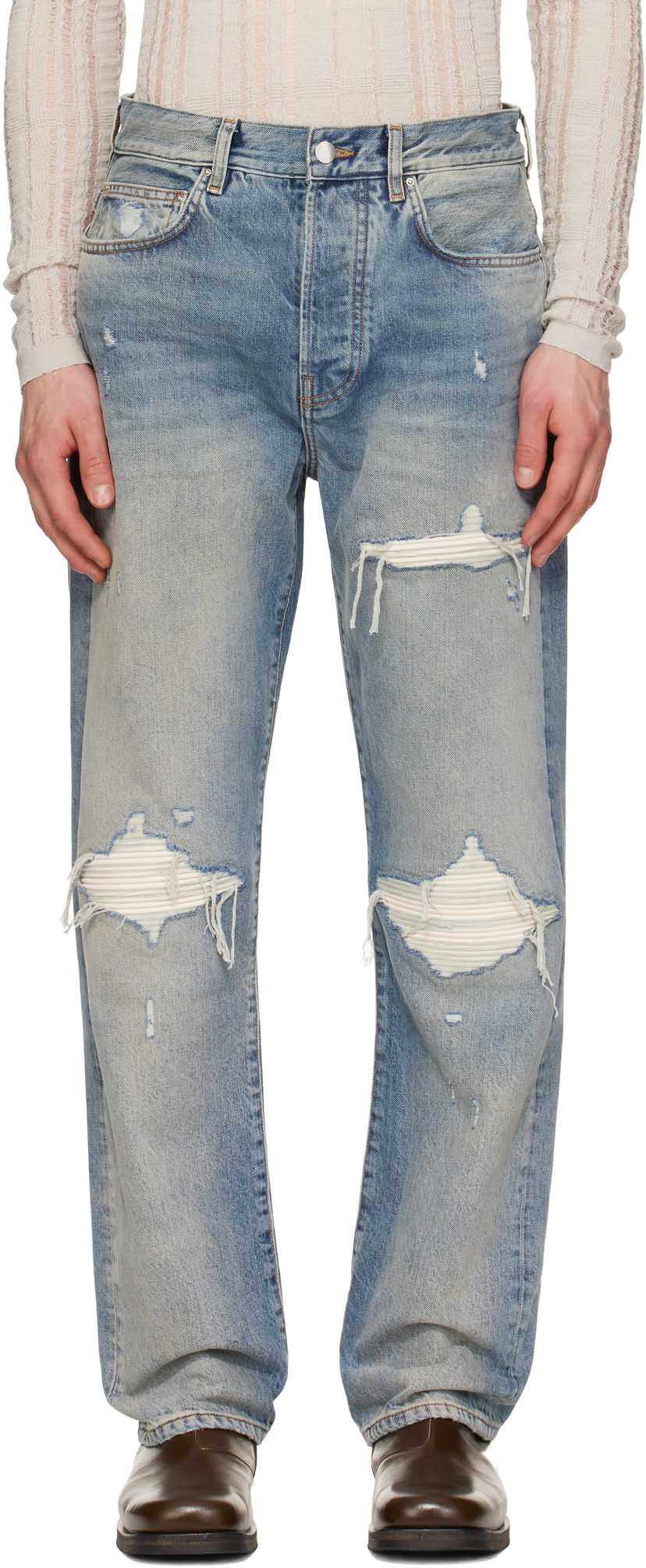 Jeans AMIRI AMIRI Suede Straight MX1 Jeans Plava | AMDNGH1085