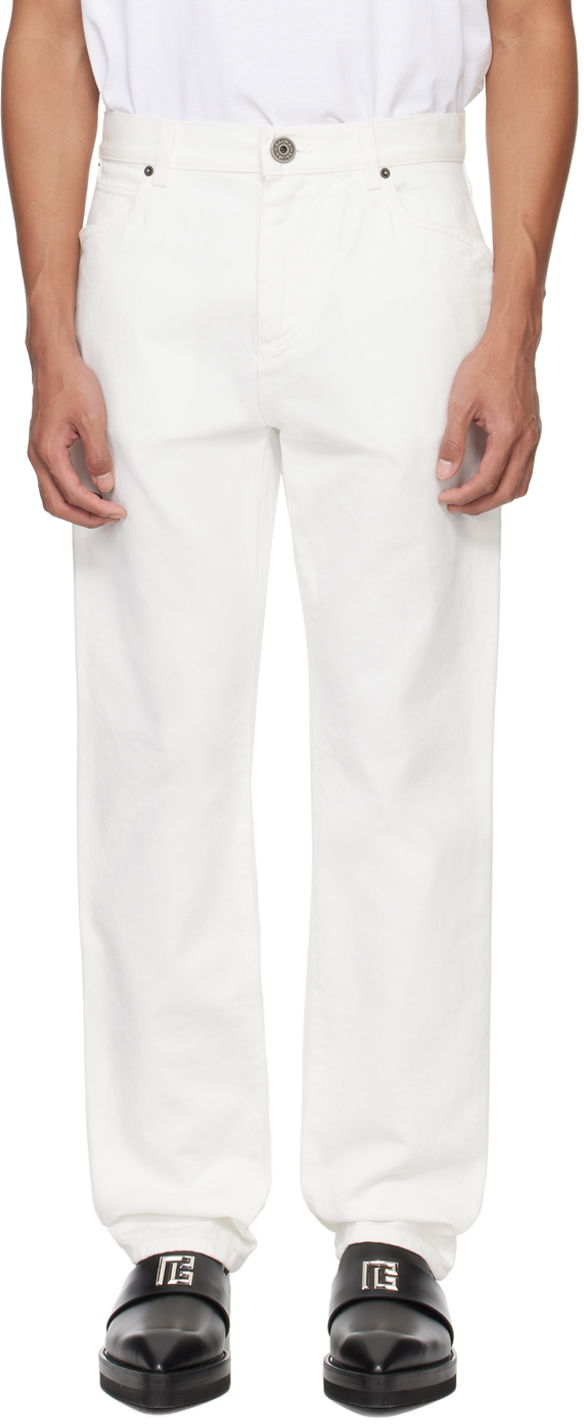 Jeans Balmain Straight-Leg Jeans Bijela | CH1MI070DB69