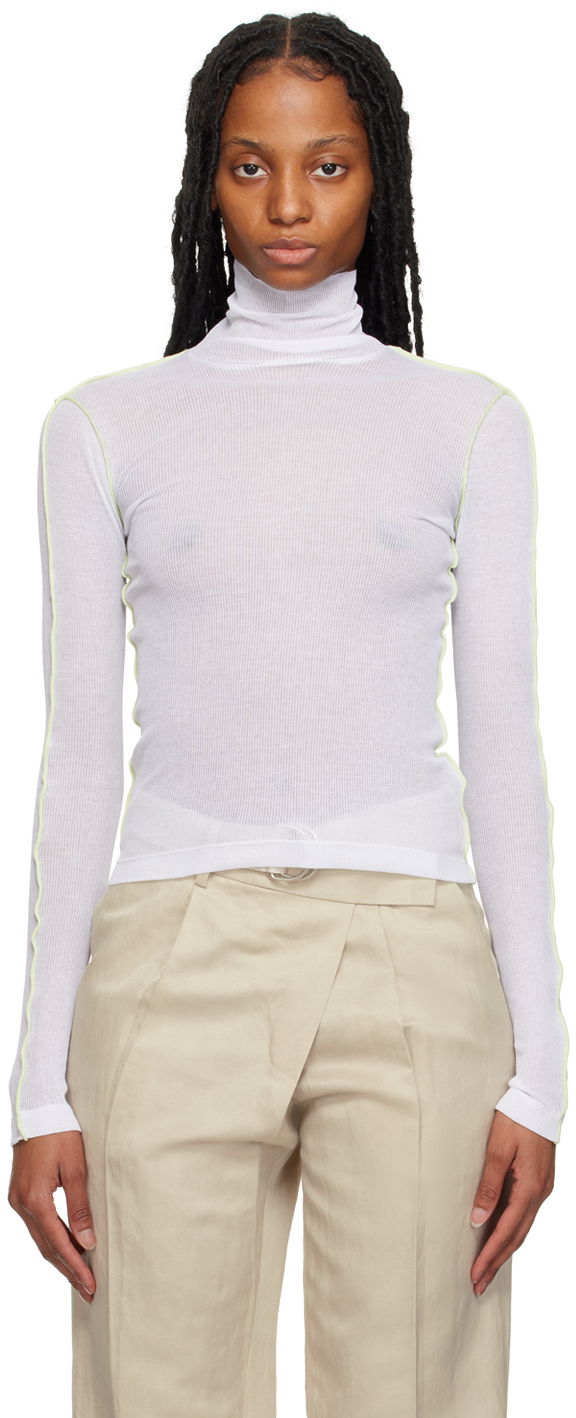 Džemper Helmut Lang Helmut Lang Sheer Turtleneck Top Bijela | N01HW509
