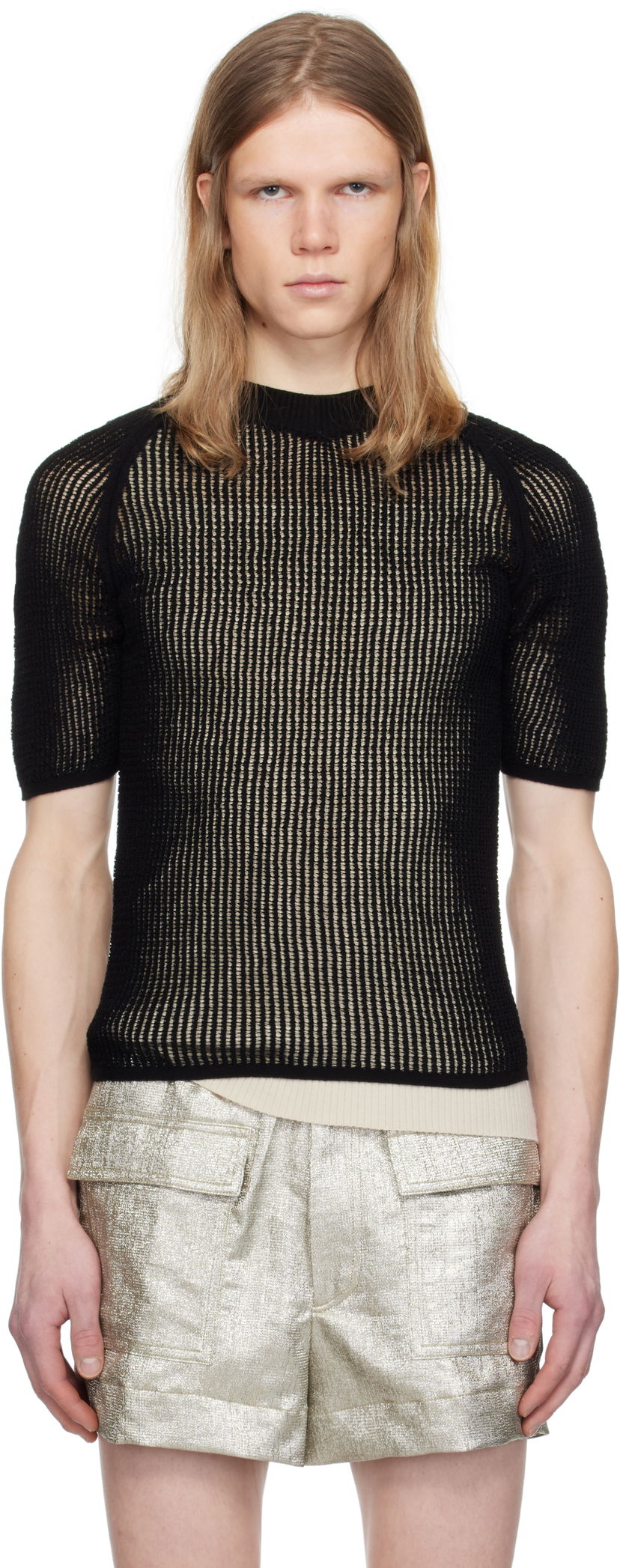 Džemper Dries Van Noten Dries Van Noten Open-Knit T-Shirt Crna | 251-021210-1709