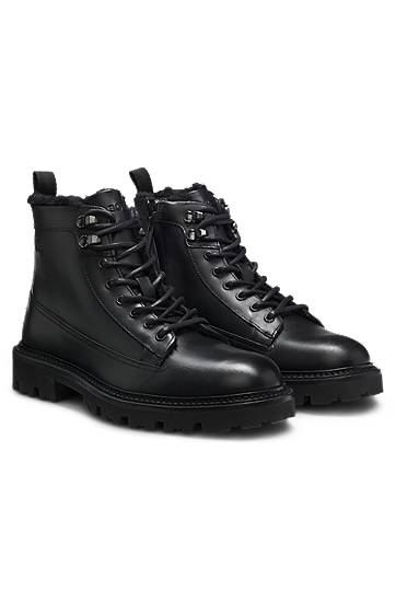 Tenisice i cipele BOSS Leather lace-up boots with faux-fur lining Crna | 50552570
