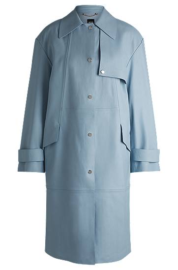 Trenčkot BOSS Leather Trench Coat with Silver-Tone Trims Plava | 50531308